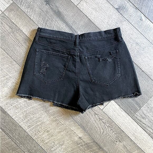 NWOT! SO, Black Distressed Denim, Button-Up, High-Rise, Mom Shorts. Size 11/30W. - Picture 2 of 5